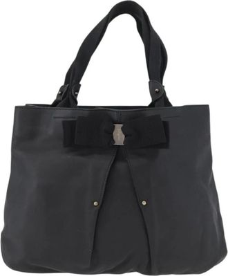 Ferragamo Pre-owned Tote Bags, female, Black, Size: ONE SIZE Pre-owned Vintage Leather Tote Bag with Vara Bow