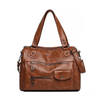 Generic Bag Leather Women Handbags Female Leisure Shoulder Bags Large Capacity Tote(Light brown)