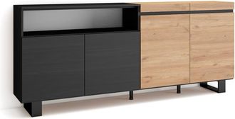 Skraut Home Aparador efecto madera roble y negro 200x35x87cm con patas