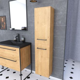 Aurlane Aurlane - Colonna da bagno in rovere marrone 30x35x150 - 2 ante rovere marrone e maniglie nero opaco