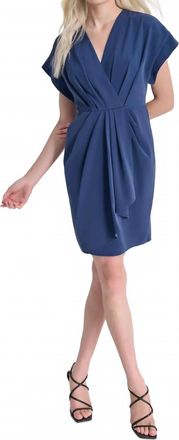 DKNY Womens Twist-Front Dolman-Sleeve V-Neck Dress In Blue