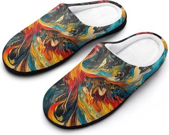 Generic Phoenixes Pastel Splash Slippers Men Winter Warm Cotton Anti-Slip Indoor Slip-Ons House Shoes