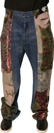 Dolce & Gabbana Mens Blue Patchwork Cotton Straight Denim Jeans Clothing