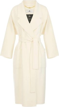 Elisabetta Franchi Jas in wol dubbeldoek - Dames - Jas met riem - Beige - L - Wol - Jassen