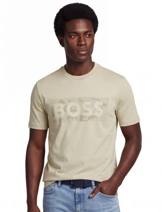 HUGO BOSS T-shirt beige BOSS Green logo print