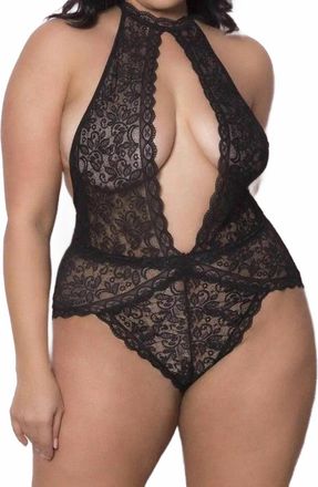 Oh là là Chéri Allison All Over Lace Plunge Teddy -Plus In Black