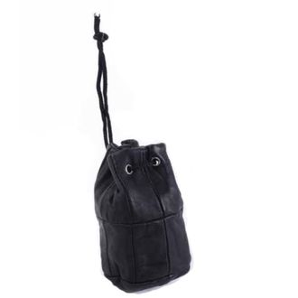 Lorenz Black Leather Drawstring Dolly Bag - Phone Pouch
