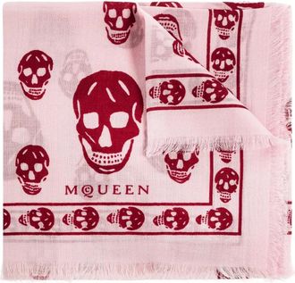 Alexander McQueen skull-print fringed scarf - Pink