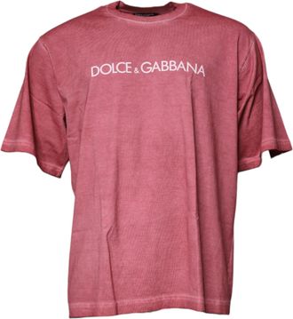 Dolce & Gabbana Pink Logo Print Cotton Crew Neck Mens T-shirt