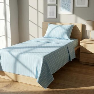 KASANOVA Completo letto singolo policotone righe azzurro
