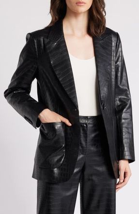 Kobi Halperin Embossed Faux Leather Blazer in Black at Nordstrom, Size Medium