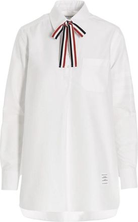 Thom Browne Logo Strik Blouse - Dames - Blouses - Wit - S - Katoen - Overhemden