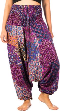 Lofbaz Womens Peacock Harem 2 in 1 Jumpsuit Pants Purple XL