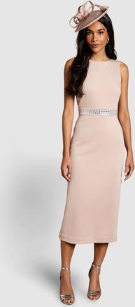 Coast Embellished Waist Ponte Midi Dress in Mocha at Nordstrom, Size 10