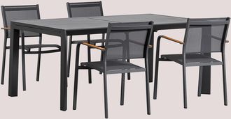 Sklum Set De Mesa Rectangular 180-240x100 Cm Extensible Starmi Y 4 Sillas De Jard&iacute;n Apilables En Aluminio Archer Sklum