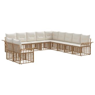 vidaXL Conjunto De Sof&aacute;s De Exterior 11 Pcs Natural Y Crema Poli&eacute;ster Vidaxl
