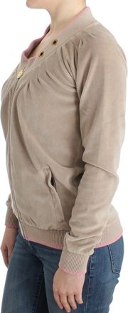 Roberto Cavalli Womens Beige Velvet Zipup Sweater Cotton Clothing
