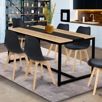 IDMarket Mesa De Comedor Rectangular Dover 8 Personas Banda Central Negra Dise&ntilde;o Industrial 150 Cm