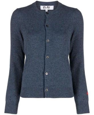 Comme Des Gar&ccedil;ons Small Red Heart Patch Wool Cardigan