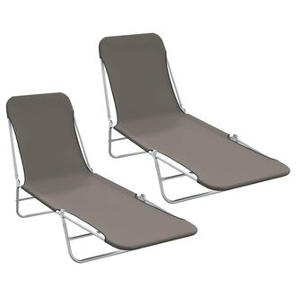 vidaXL Tumbonas Plegables 2 Unidades Acero Y Tela Gris Vidaxl