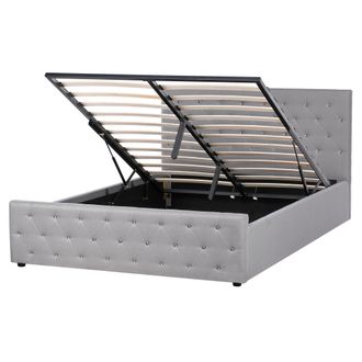 Beliani Beliani - Cama Doble Tapizada En Terciopelo Gris Claro 160 X 200 Cm Con Almacenamiento Cabecero Acolchado Amiens