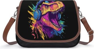 Generic Music Dinosaur Crossbody Bag Womens Handbag PU Message Bags Shoulder Purse with Adjustable Strap