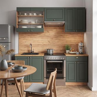 Vicco Mueble De Cocina Fame-line, Green-gold Country/gold Power Roble, 200 Cm, Et Antracita