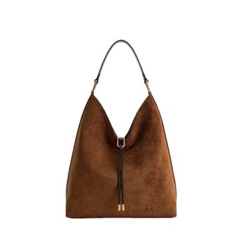 Generic Compatible For Large Capacity Leather Bucket Bag Womens Commuter Tote Underarm Soft Square Shape Single Shoulder(Brown [spot delivery])