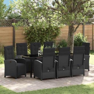 vidaXL Conjunto De Comedor De Jard&iacute;n 9 Pcs Negro Rat&aacute;n Sint&eacute;tico Vidaxl