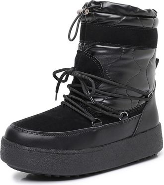 Generic Womens Chunky Platform Snow Boots With Fleece Lining Waterproof Ankle Booties Duck Boots 3.5cm Heel For Snow Hiking(Black,5.5)