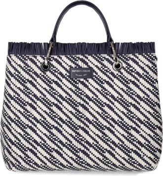 Emporio Armani Blauw en wit geweven winkeltas - Dames - Handtassen - Blauw - ONE Size - Polyester - Tassen