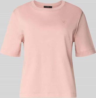 Oui T-Shirt mit Rundhalsausschnitt und Label-Stitching in Rosa, Gr&ouml;&szlig;e 34
