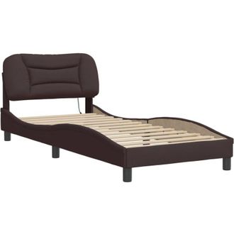 vidaXL Estructura De Cama Con Led Sin Colch&oacute;n Hvar Tela Marr&oacute;n Oscuro 90x190 Cm Vidaxl