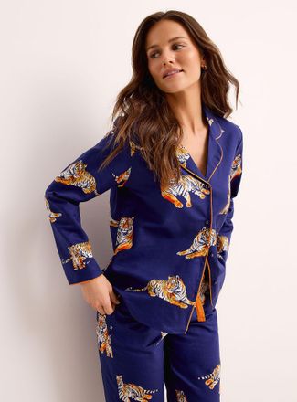 Cyberjammies Womens Tigers navy blue poplin piped shirt