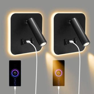 OEM L&aacute;mparas De Cabecera Para Mesita De Noche - Luces De Lectura Dobles - L&aacute;mpara De Cama Para Dormitorio De Adulto - Negra
