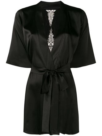 Fleur Of England Onyx lace-embroidered robe - Black