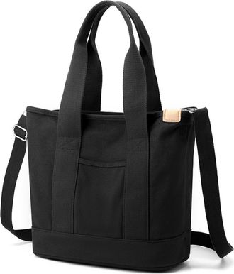Generic Small Tote Bag with Zipper, Canvas Multi-Pocket Crossbody Bag Shoulder Bag Satchel Hobo Bag Messenger Bag 2025 (Black,Large)