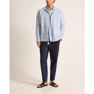 Orlebar Brown Soren Relaxed Fit Hemp Stripe Overshirt in Bergamo Blue Stripe at Nordstrom, Size X-Large
