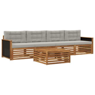 vidaXL Conjunto De Sof&aacute;s De Exterior 5 Pcs Natural Y Gris Claro Vidaxl