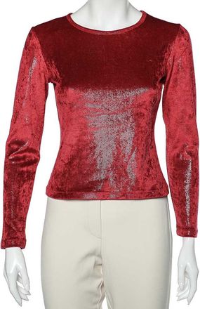 Moschino Cheap And Chic Red Stretch Velvet Glitter Detail T-Shirt