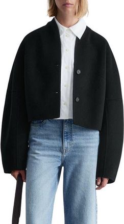 & Other Stories Double Face Wool Blend Crop Jacket in Black Dark at Nordstrom, Size 10