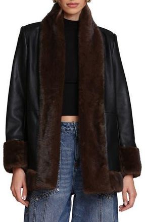Avec Les Filles Faux Leather Coatigan With Faux Fur Trim in Black at Nordstrom Rack, Size Small
