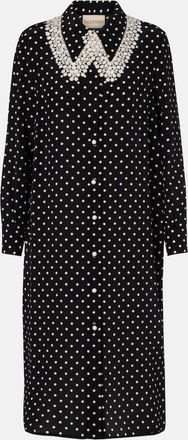 Valentino Polka-dot lace-trimmed silk shirt dress