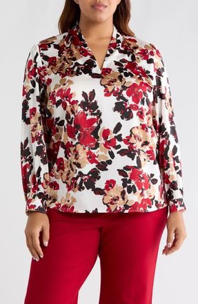 Kasper Floral Print Pleated Shoulder Top in Vanilla Ice Multi at Nordstrom, Size 1 X