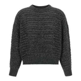 Brunello Cucinelli Dazzling Braids Jersey - female - Brunello Cucinelli - Round-neck Knitwear - Gray - XS - Knitwear