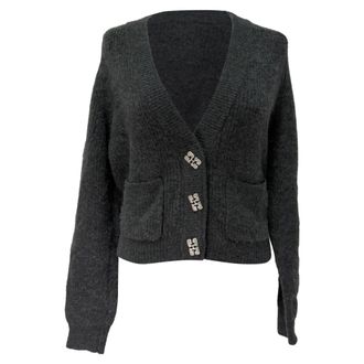 Ganni Ganni V-Neck Cardigan in Grey Wool