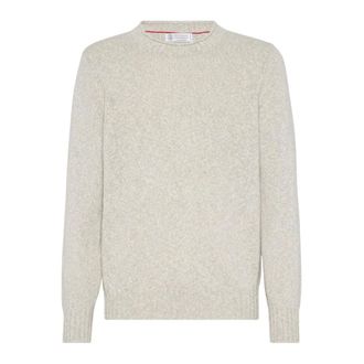 Brunello Cucinelli Grijze Gebreide Trui Melange Ontwerp - Heren - Truien - Grijs - Maat: 2XL Wol