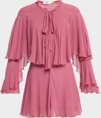 LoveShackFancy Liraine Ruffle Cape Mini Dress