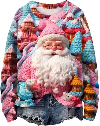 Generic Christmas Loose Crew Neck Tops For Women - Xmas Tops For Women Long Sleeves Ladies Sweatshirts Without Hood Soft Comfortable Christmas Jumpers For Wom