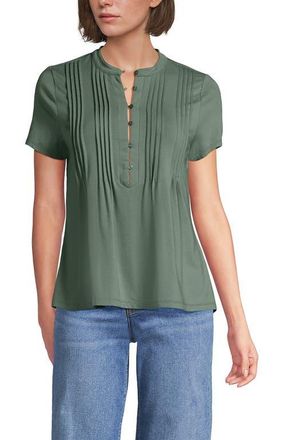 Lands End Short Sleeve Lightweight Jersey Button Pintuck Top in Lily Pad Green at Nordstrom, Size X-Small P